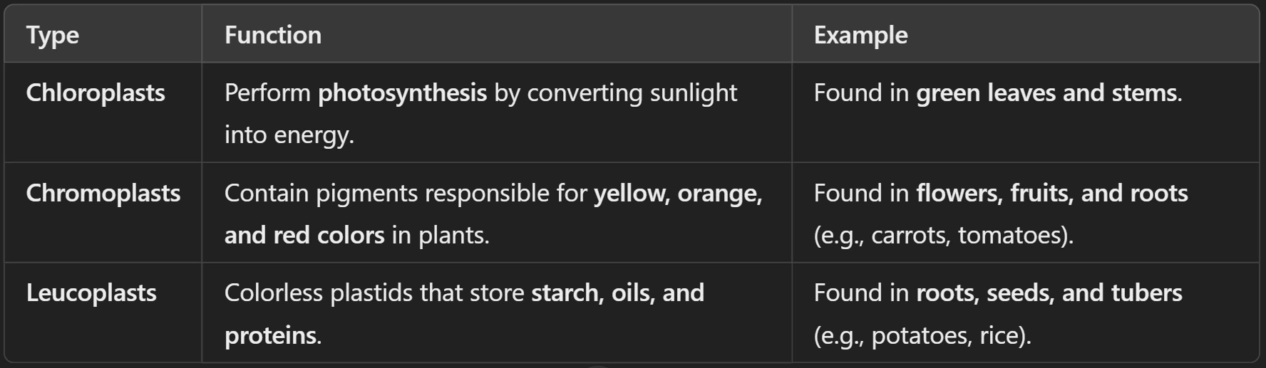 Types of Plastids